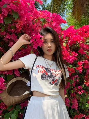【韓国通販 dgo】round neck short sleeve cat tops（A0050）