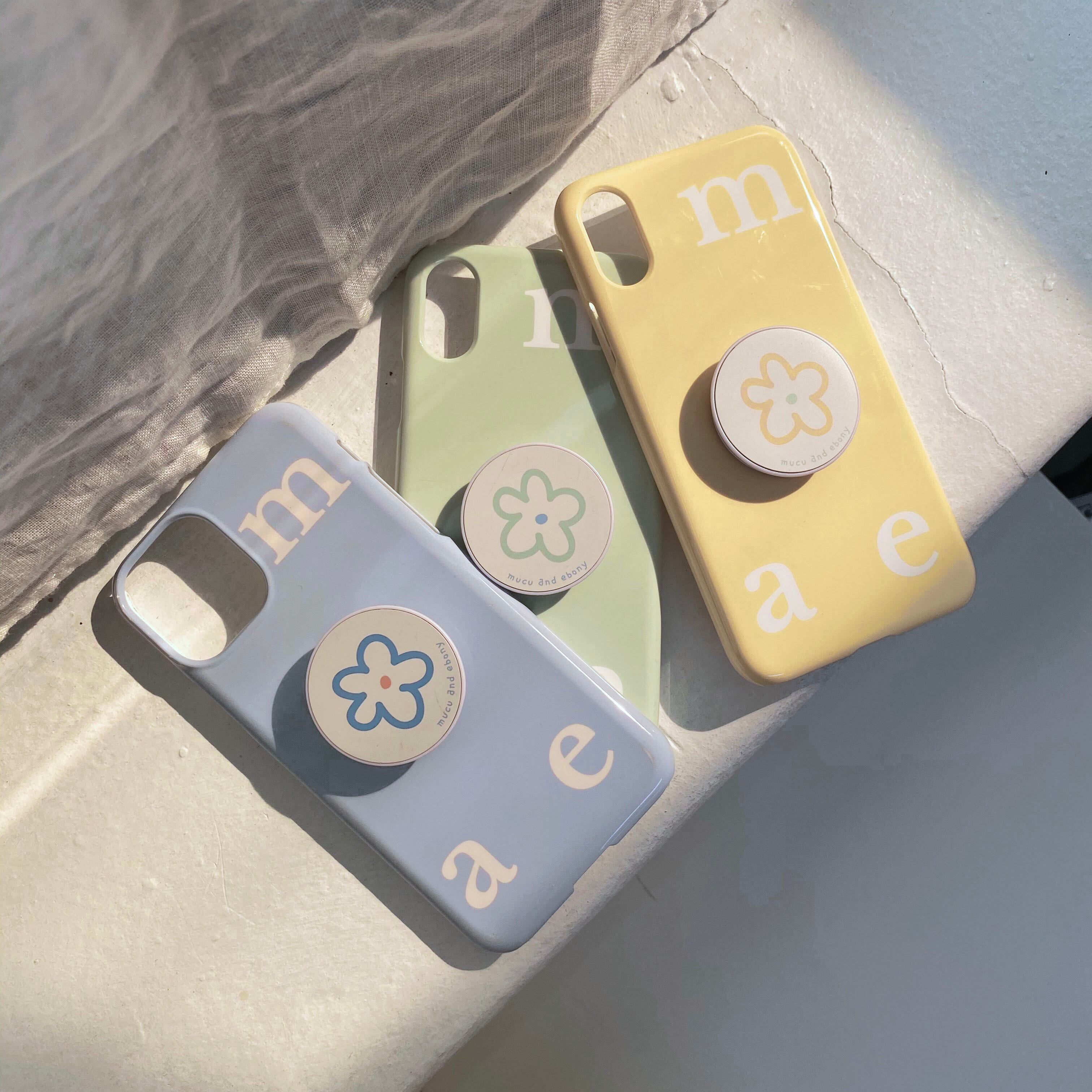 Mucu Ebony ロゴ ソフト Iphoneケース Flower スマホグリップ セット Airy Blue Moim