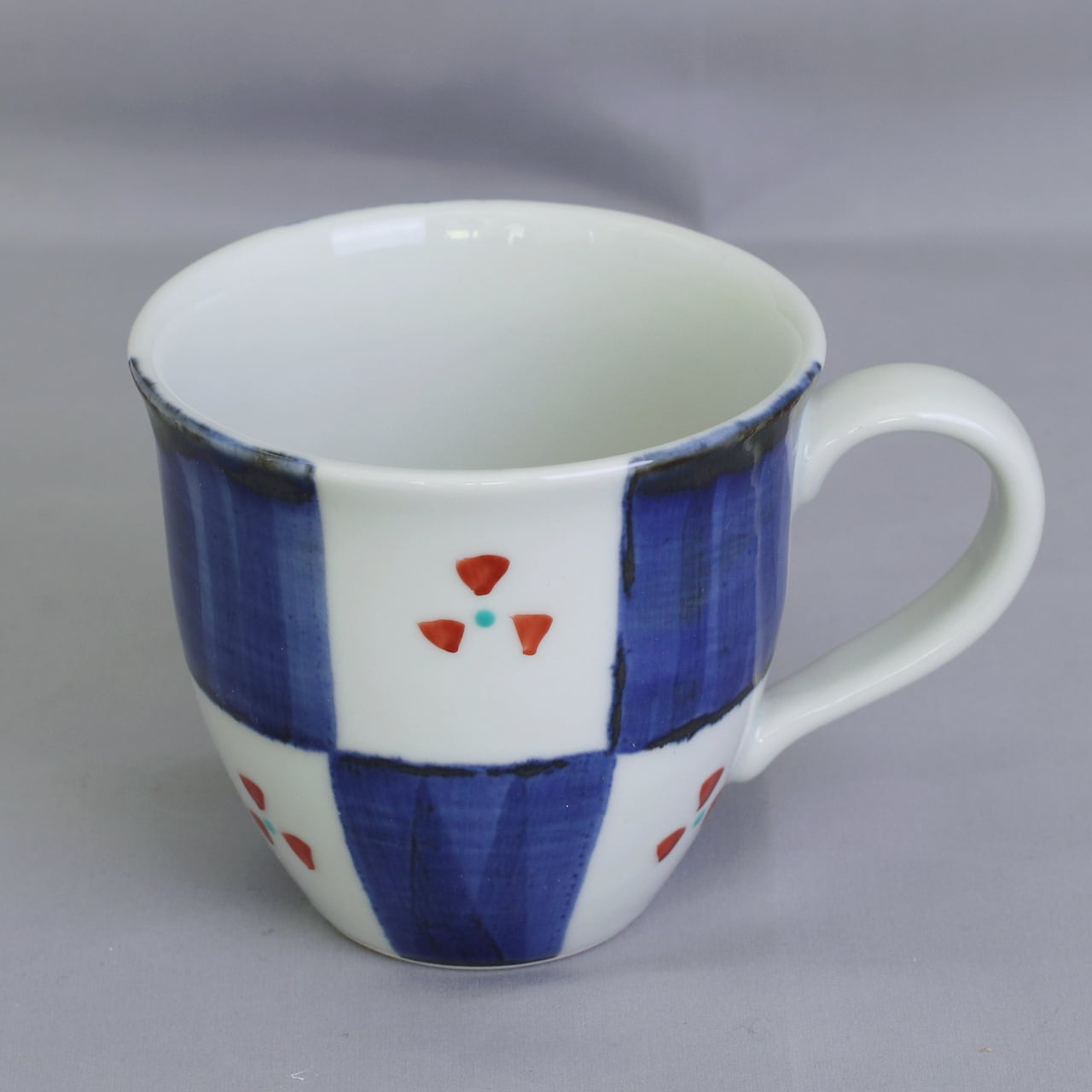 砥部焼 千山窯 丸型マグカップ 市松