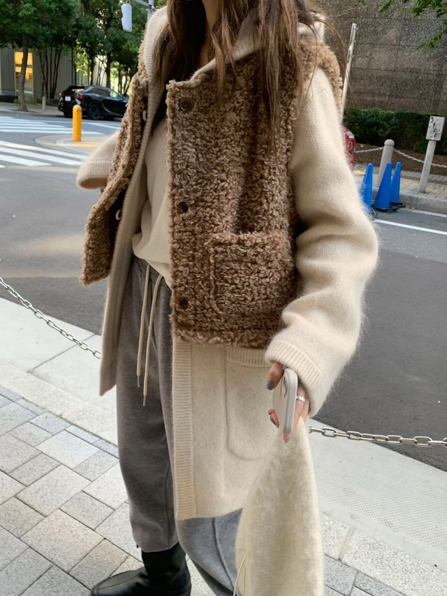 (予約) mellounge / Pony far vest 2color