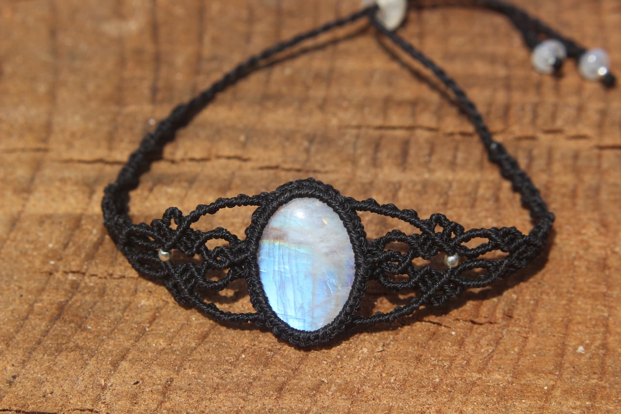 Rainbow moonstone micro macrame bracelet
