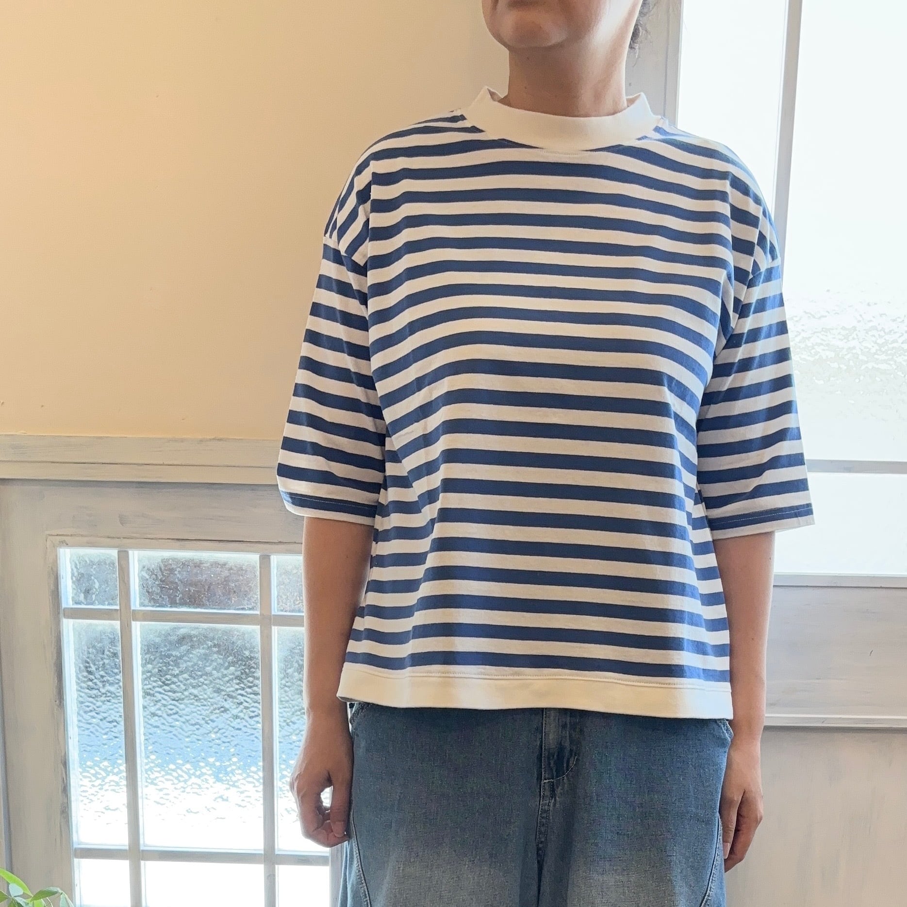 アメリカンドライ天竺 ボーダー サイドスリット Tシャツ 《BLUE LAKE