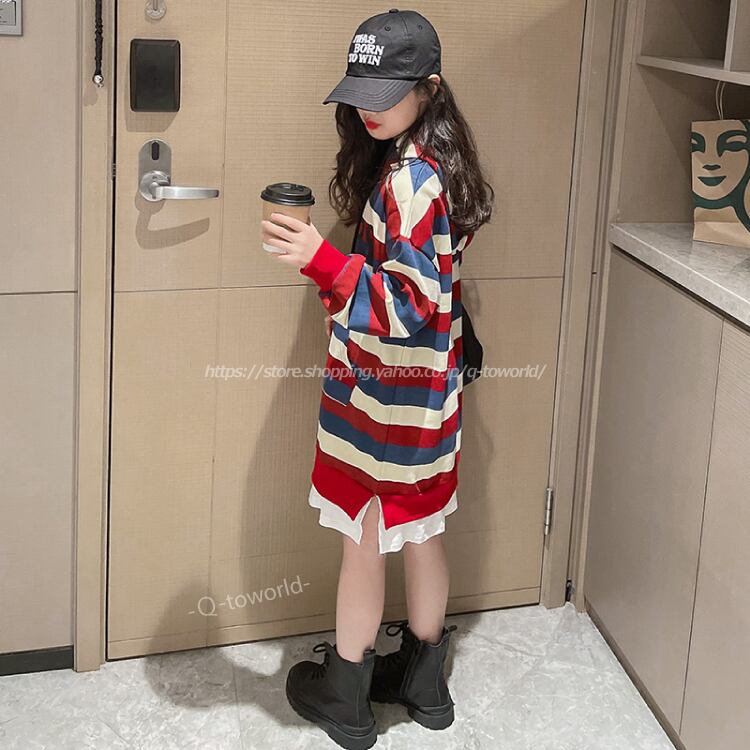 110 170 ワンピース ボーダー 長袖 カジュアル お出かけ キュート 子供服 女の子 Q Toworld キュートワールド 子供服