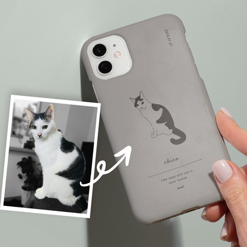 オリジナル猫イラストiPhoneケース（グレー）
