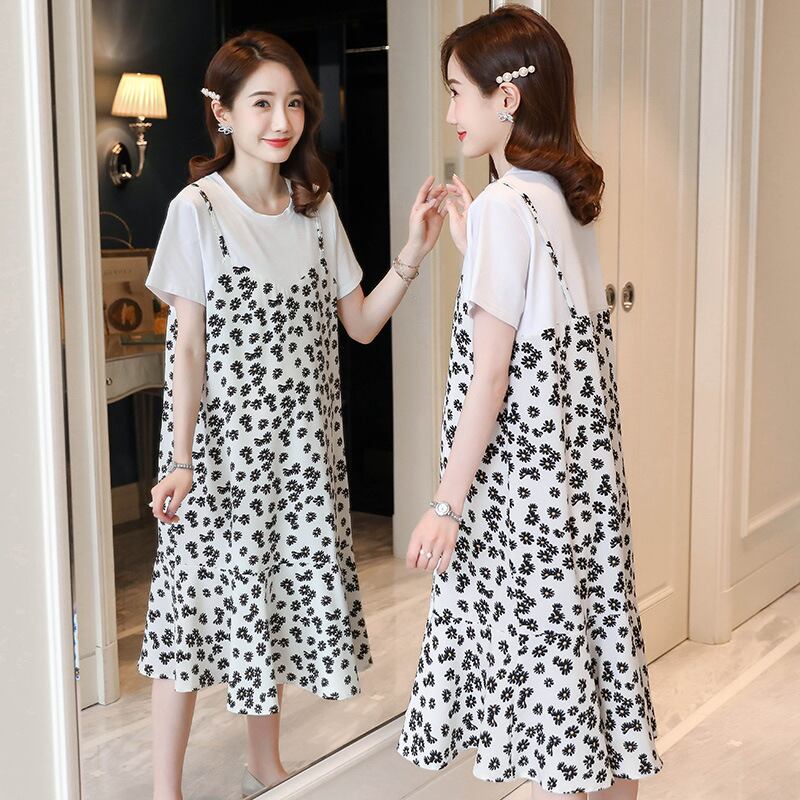 【新作】【送料無料】 マタニティドレス2020夏の新しい小さなデイジーフェイクツーピースドレス サマー 夏物 expec290093102987