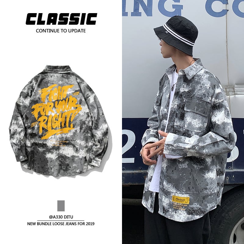 Road Vintage Autumn ese Camouflage Back Letter Printed Shirt Jacket Men's Trend All-match Tops Men-Alibaba プリント オータム 秋物 ビンテージ hip6-161190971420725