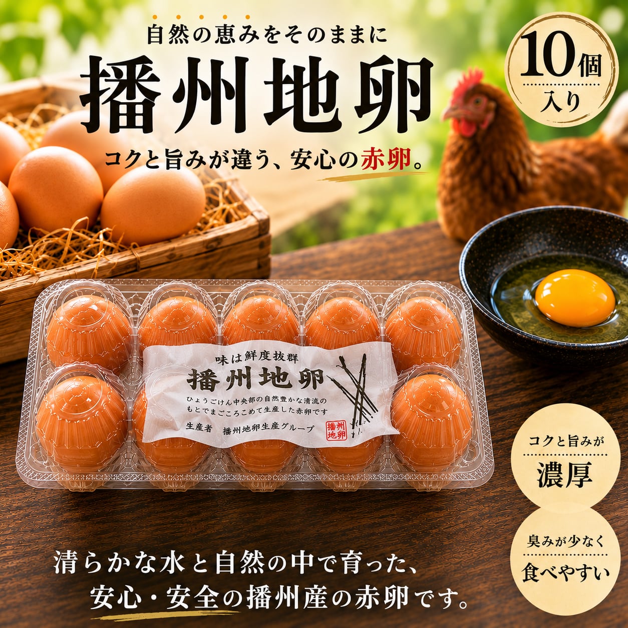 平飼いの開放鶏舎で生まれた「播州地卵」【10個入】 | RAKU STORE