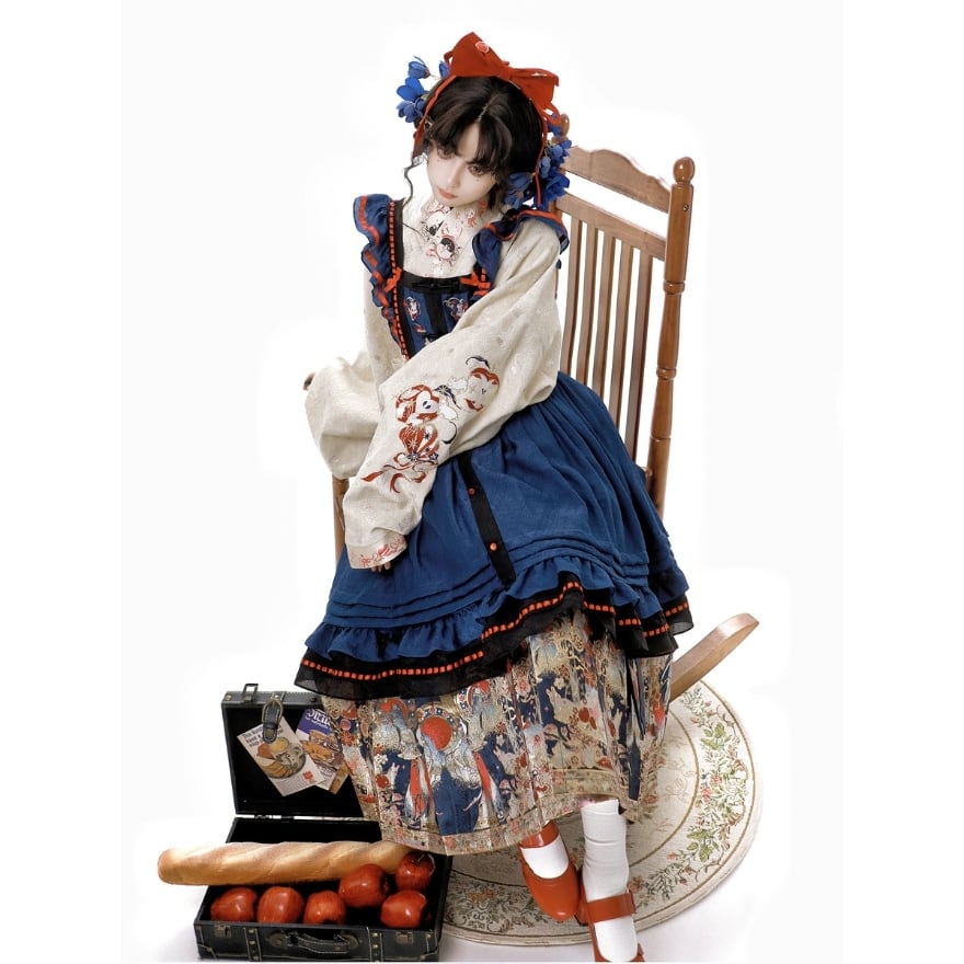 チャイナ風 セットアップ 3点セット 中華メイド服 金織り