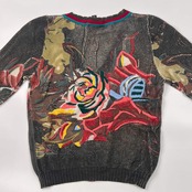 カシミヤ混 justcavalli ジャストカヴァリ 花柄刺繍 デザイン ニット カーディガン 42/マルチ レディース