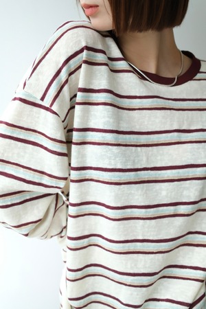Multi-border long T-shirt　マルチボーダーロングTシャツ　White