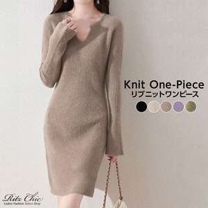 ニット ワンピース 長袖 レディース 秋冬 韓国 キーネック タイト リブニット きれいめ 大人 シンプル おしゃれ ニットワンピ 上品 伸縮性 大人可愛い 大人女子