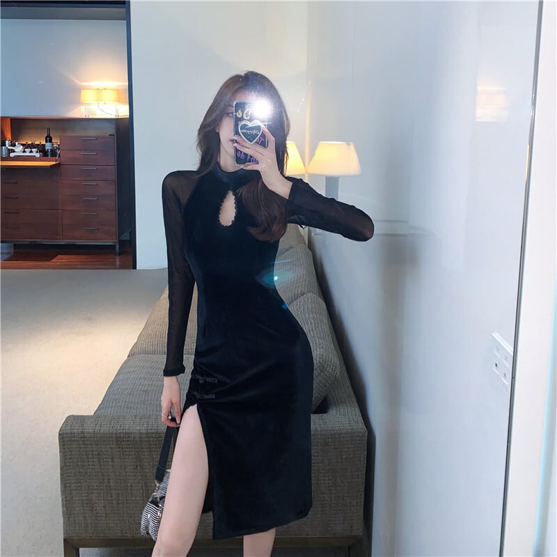 ワンピース タイトスカート 膝丈 ひざ丈 膝上 袖なし Vネック 細身