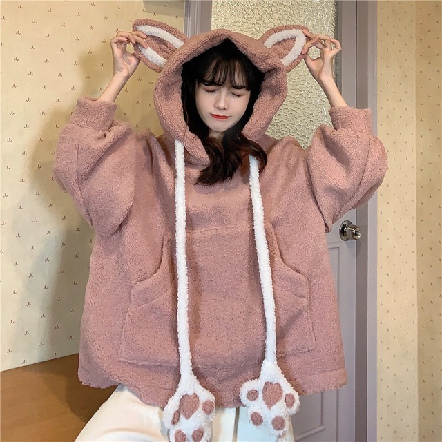 【送料無料】レディース トップス パーカー ねこ耳 フード付き 肉球 着ぐるみ ポケット 猫 アニマル モチーフ フーディー 長袖 袖あり ランタンスリーブ パフ袖 パフスリーブ ボリューム袖 厚い あったか 暖かい ボア もこもこ ふわふわ モコモコ ネコ ドロップショルダー 無地 ゆったり ゆる ルーズ ラフ 主役級 個性的 存在感 かわいい 学生 お出かけ デート 大人可愛い ママコーデ ママファッション 韓国 オルチャンファッション 人気 トレンド 新作 20代 30代 40代  CO1639