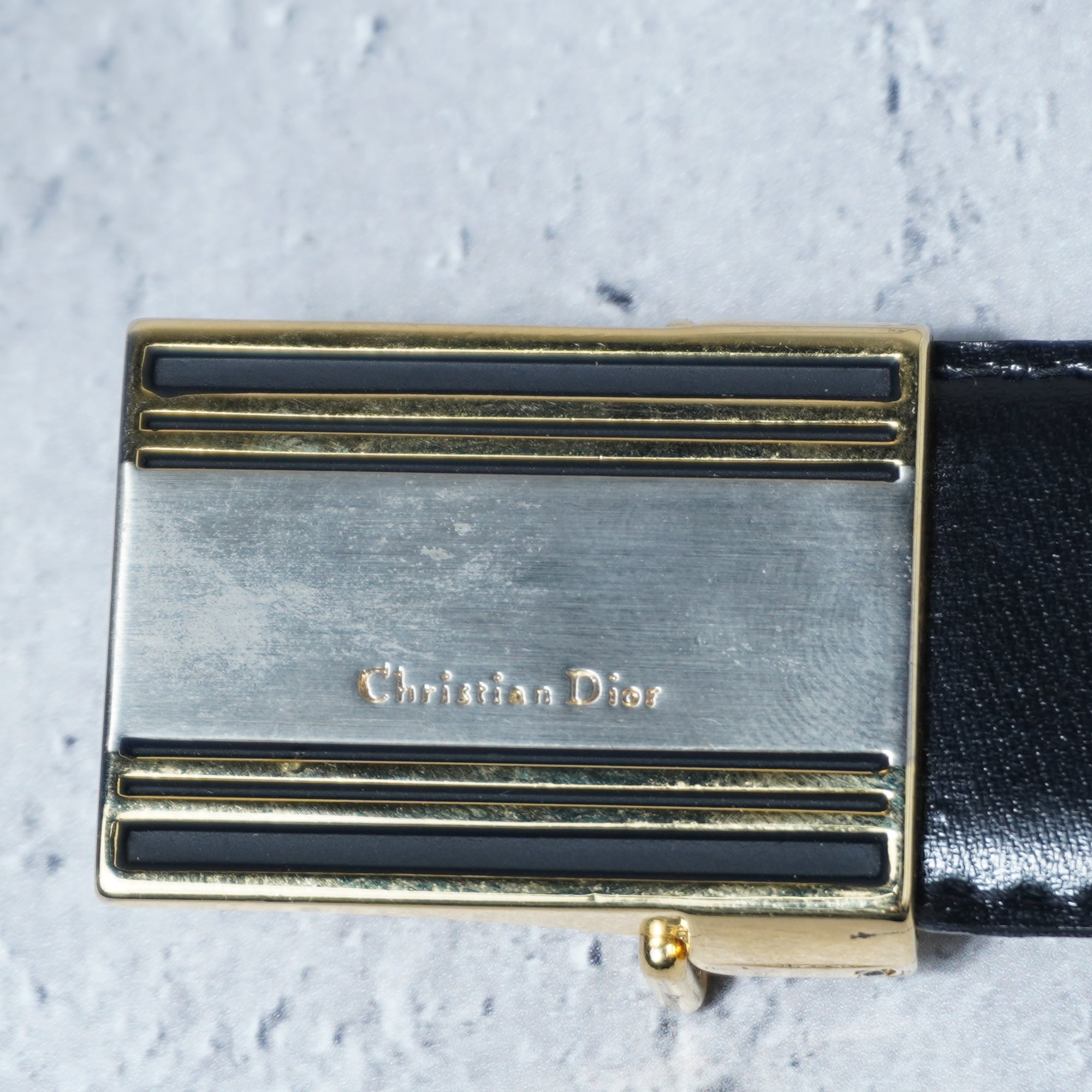 Christian Dior】クリスチャンディオール ロゴゴールドバックルレザー