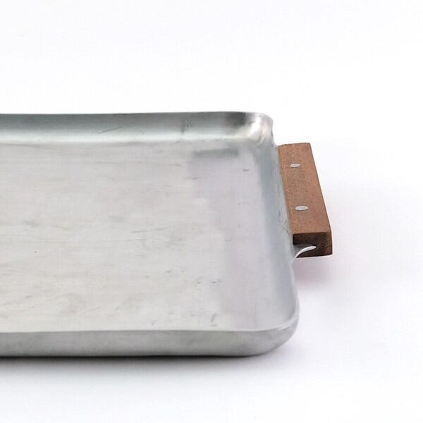 木の持ち手のアルミトレー(2サイズ)/アルミトレイ おぼん 盆 レトロ