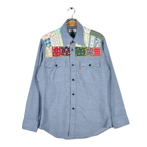 70s リーバイス 手芸 パッチワーク ヴィンテージ シャンブレーシャツ 長袖シャツ Levis オレンジタブ サイズM CA1569