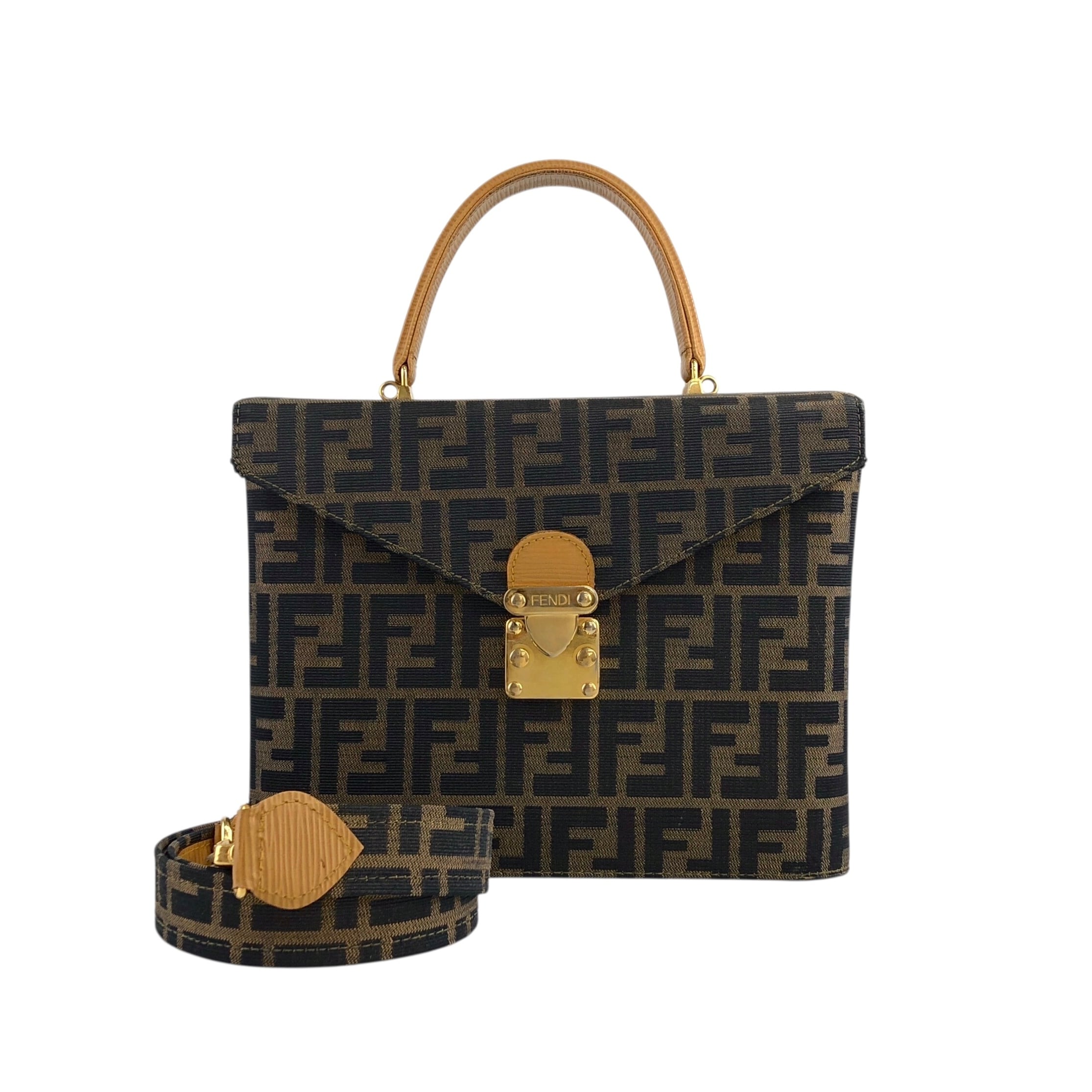 【美品】FENDI フェンディ ズッカ 2way ショルダーバッグ ヴァニティ FENDI フェンディ ズッカ ハンドバッグ ブラウン ロック ジャガード