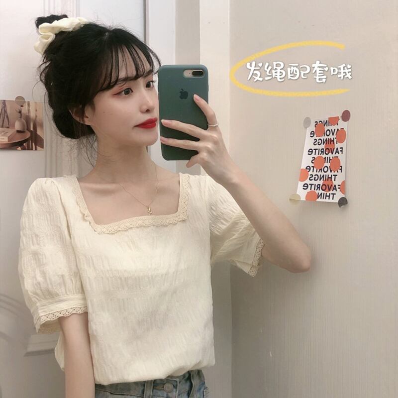 サマールーズ薄手レッドレースシフォンシャツ レディース 夏物 スクウェア ステッチ 萌量不足618864966