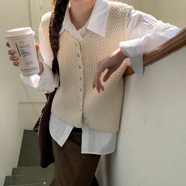 button-front knit vest　J00462