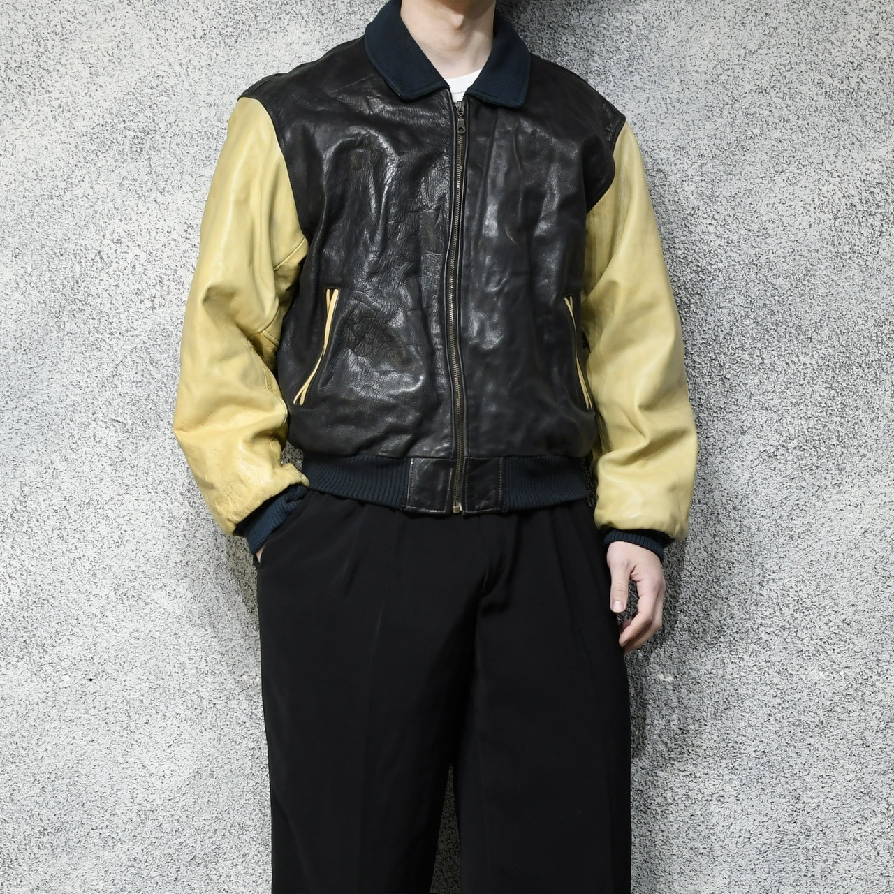 switching design leather jacket