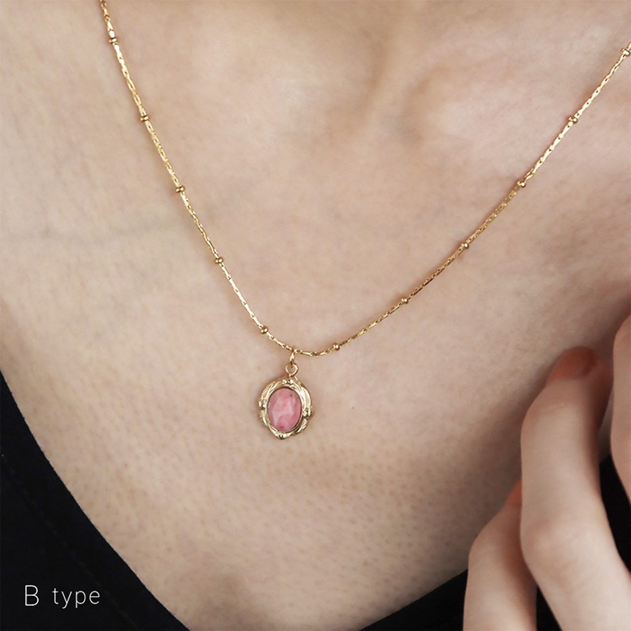 【ネコポス便】ネックレス パワーストーン ロードナイト ペンダントネックレス 14K 金属アレルギー対応 ステンレス レディース 2381