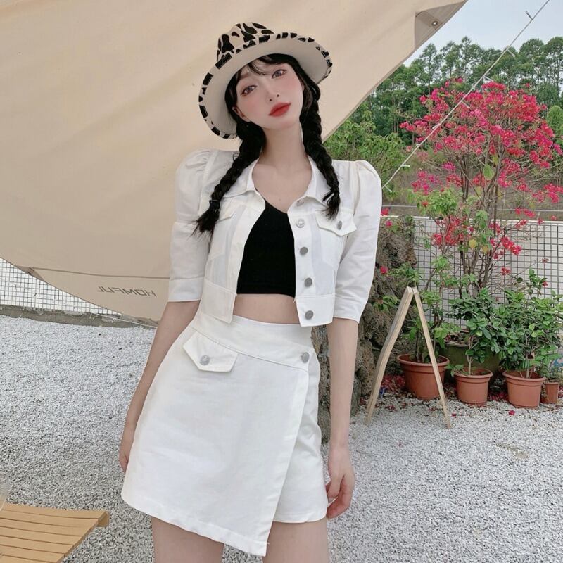 スタイルサマースリーブトップス ハイウェストウェストスカート 夏物 ハンチェンe33982253757