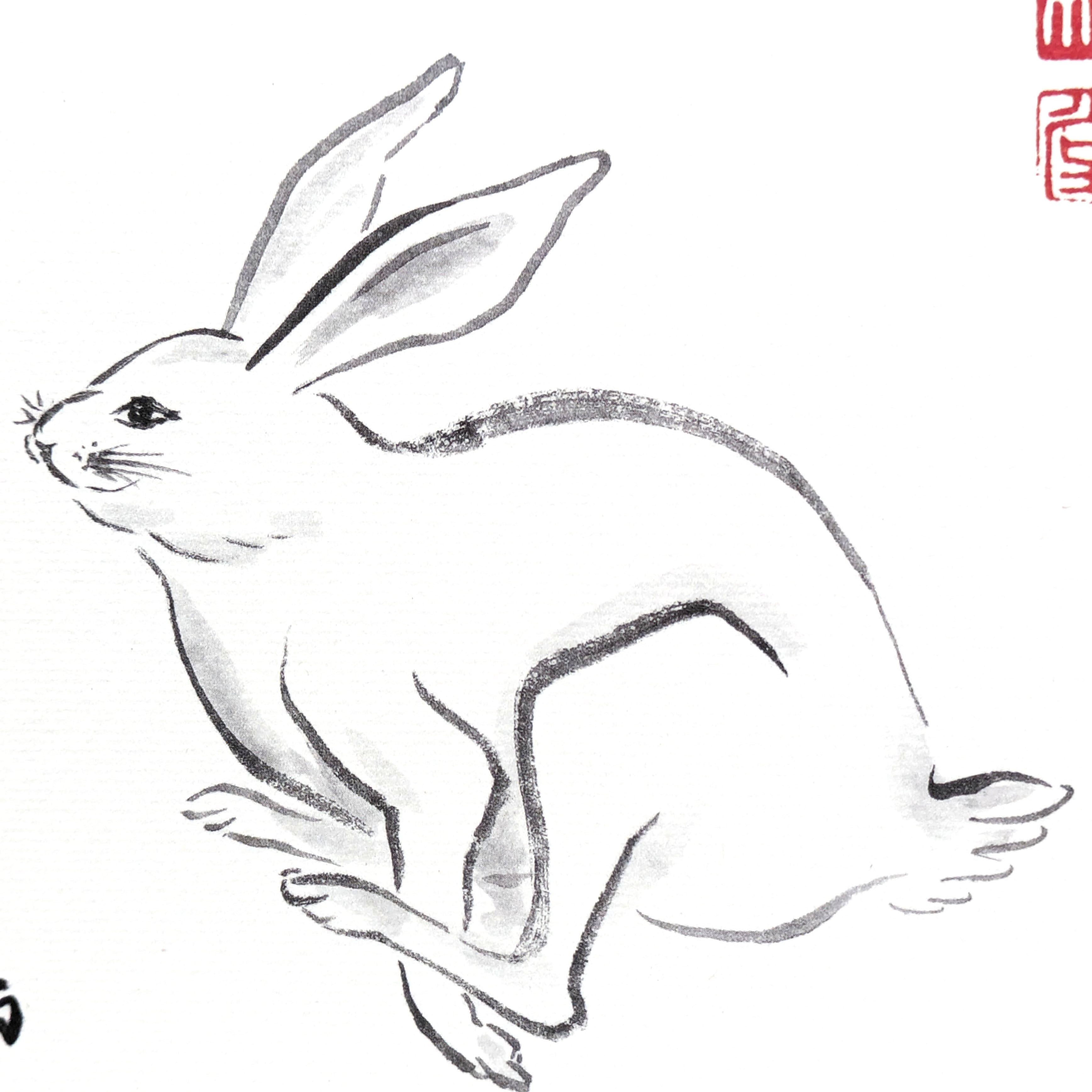 高園柏邨・色紙絵・白兎・卯・十二支・干支・No.231019-06・梱包サイズ