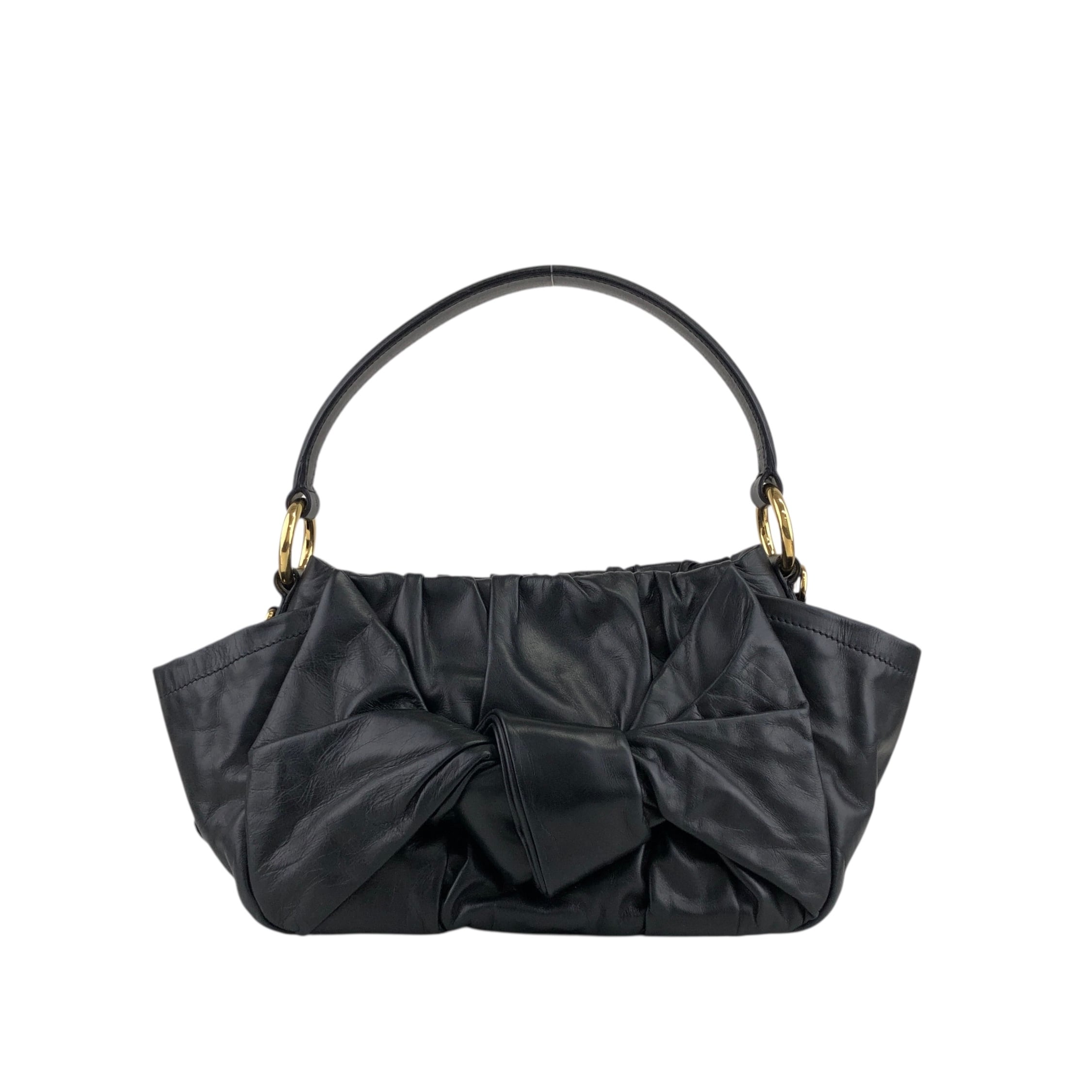 PRADA プラダ   ハンドバッグ ブラック トライアングルロゴ レザー リボン a73fym PRADA プラダ ハンドバッグ ブラック トライアングルロゴ レザー