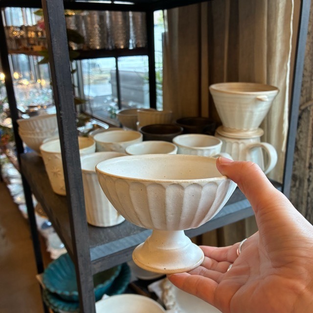 MASHIKO Dessert cup　益子焼　デザートカップ　キナリ　小鉢　ミニボウル　フルーツボウル　スイーツ　脚付き　ゴブレット　電子レンジOK　食洗機OK　ギフト