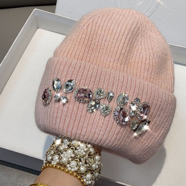 rhinestone warm knit hat (4color)<a2939>