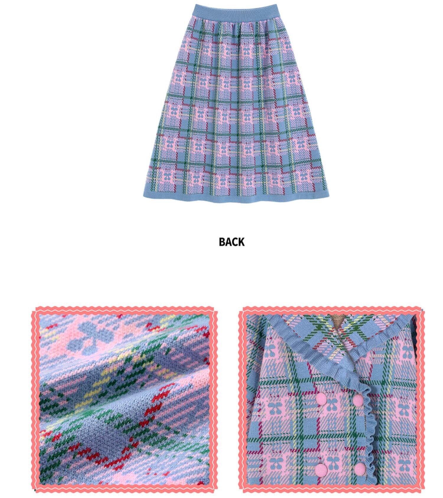 チェック セットアップ ニット 水色 ピンク スカート ボトムス