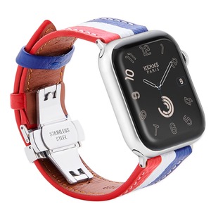 【特価処分】[Ｘｒｅｉｓｉ] コンパチブル apple watch バンド 44MM 45MM 46MM 49MM 本革/ビジネス用 アップルウォッチ ベルト46mm レイチ紋レザー プッシュ式 Ｄバックル/ピンバックル 手作りApple Watch Ultra2/1Apple Watch Series10/9/8/7/6/SE・・・に対応(44mm/45mm/46mm/49mm赤白青/レイチ紋革)