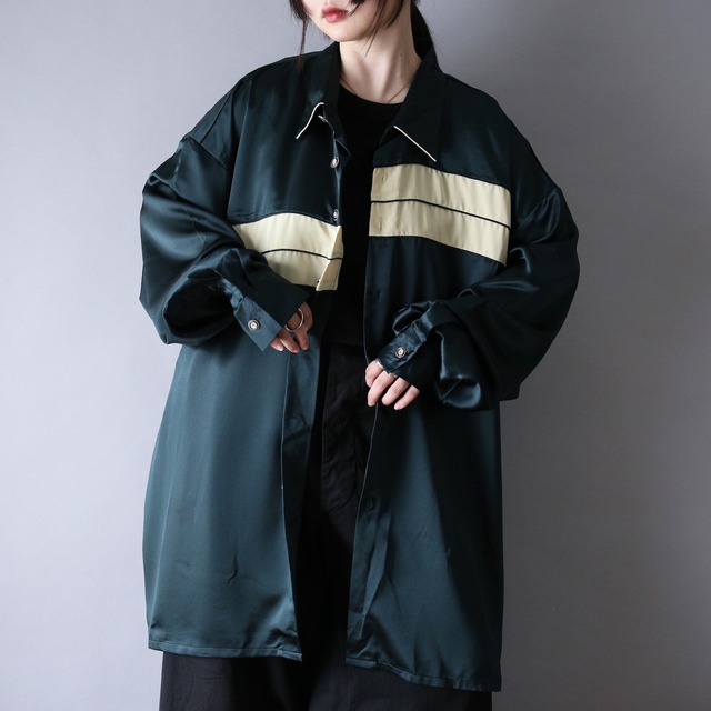 super over silhouette bi-color switching design satin fabric shirt