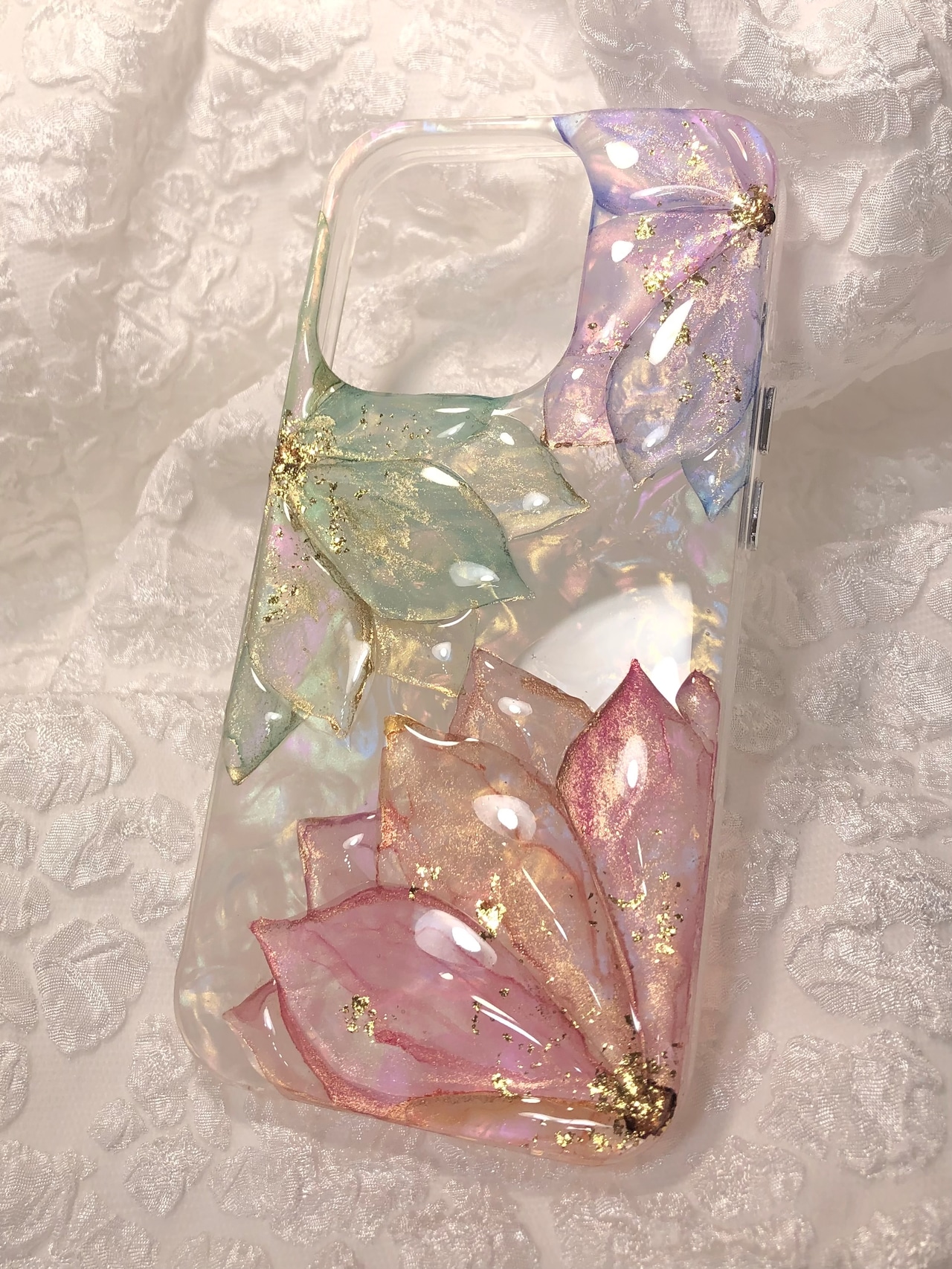【iPhoneケース】春色3輪ぷるるんフラワー
