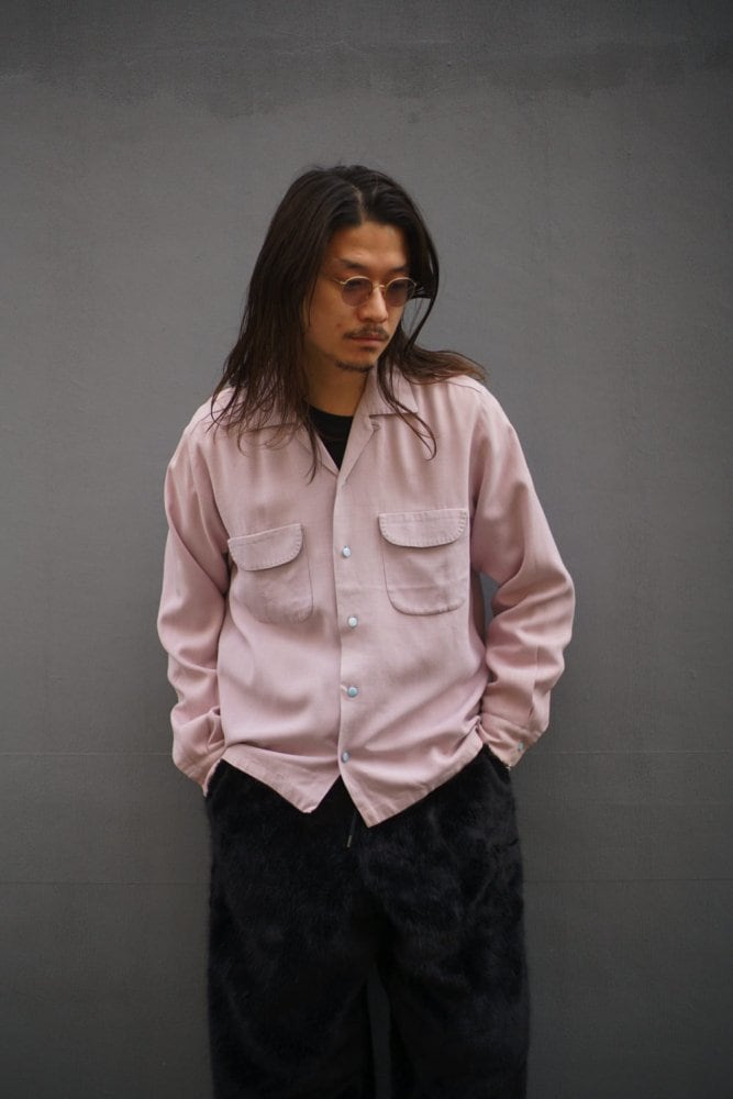 トップス 60s rayon gabardine shirt Da Vinci - California] Vintage Rayon Gabardine Open Collar Shirt