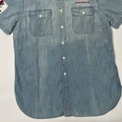 未使用品/タグ付き POLO RALPH LAUREN ポロ ラルフローレン 刺繍入り ゼッケン ワッペン付き 半袖 デニム ダンガリー シャツ M
