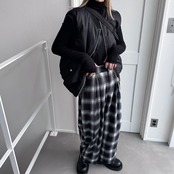 Double pleated ombre check PT/black