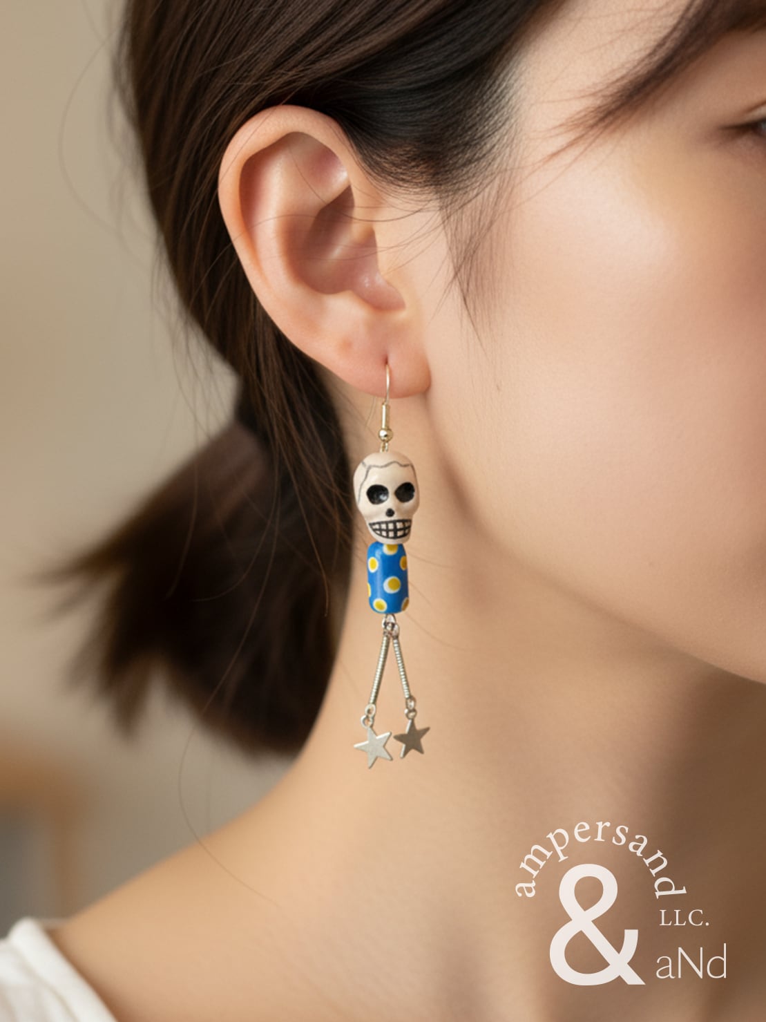 ドクロ・スカル アシンメトリーピアス(青)