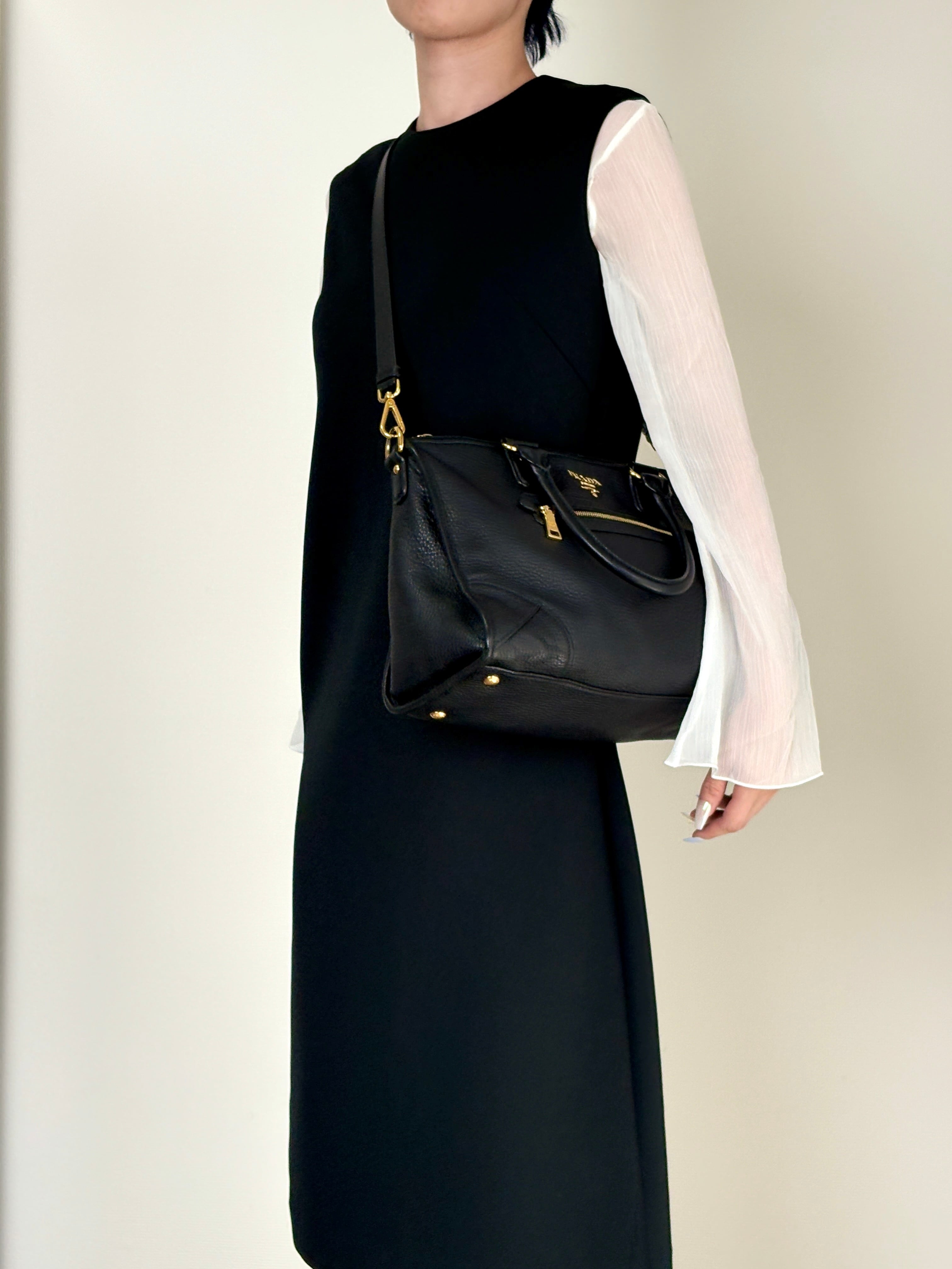 PRADA プラダ ハンドバッグ ブラック ロゴ レザー 2way ミニボストン