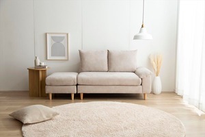 【2点セット】Mellow オットマン付き2人掛けカウチソファ