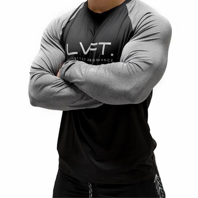 【LVFT】LIVE FIT Bi-color Long sleeve T-shirt/トレーニングウェア/フィットネスウェア/スポーツウェア/筋トレ/メッシュ/ストリート/メンズ/ゴールドジム/NIKE/adidas/アンダーアーマー/