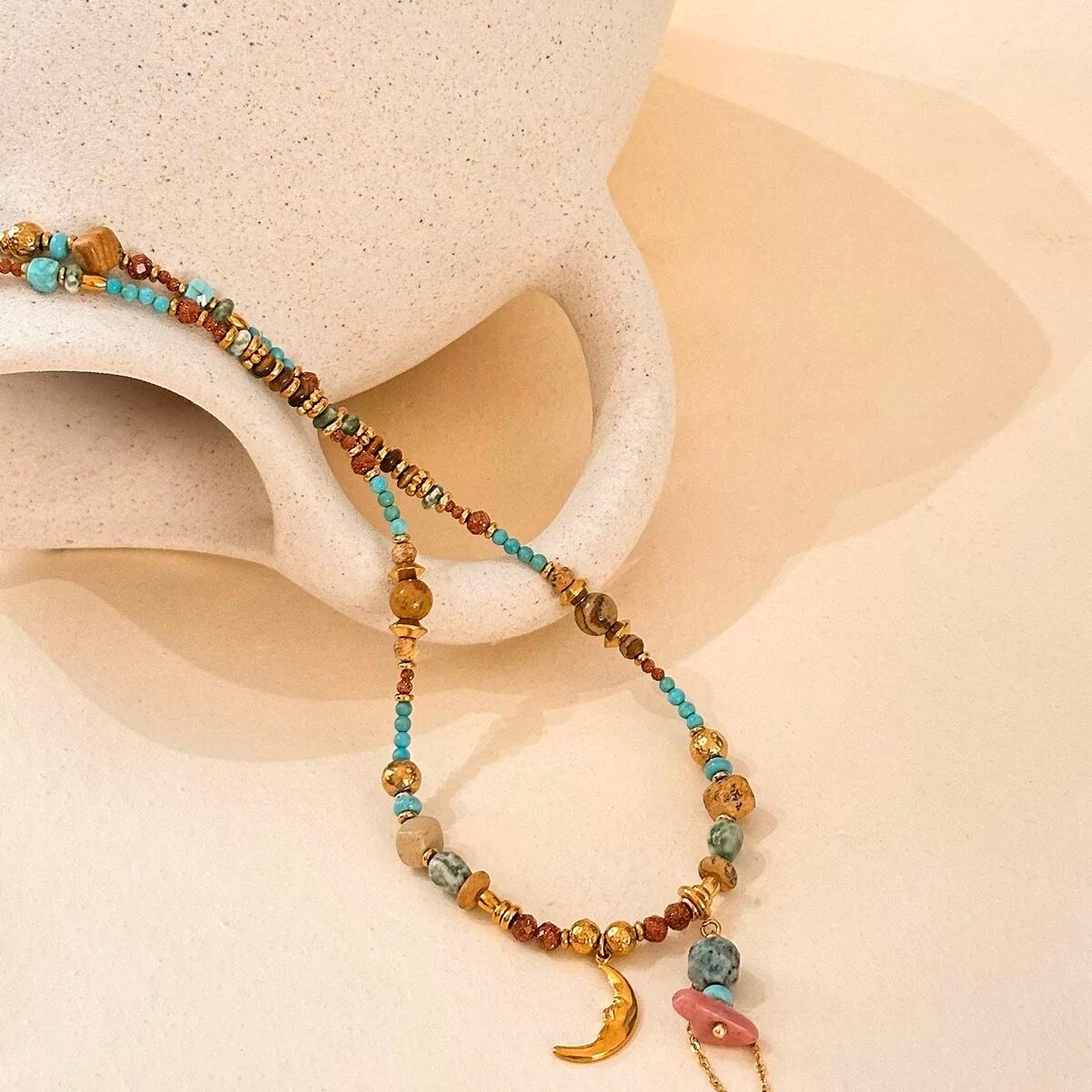 ハンドメイド 三日月 ハート ゆらゆら ネックレス | rumiru