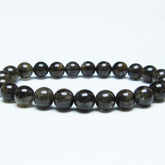 ブラックルチルクォーツ ブレスレット 8mm ブラックトルマリン トルマリネイテッドクォーツ 一点物 メール便可 [M便 1/10] 111-47139