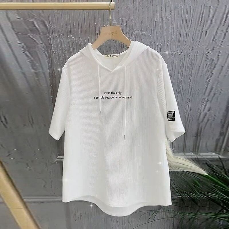 フードストライプカジュアルTシャツ シャツ サマールーズ 夏物 ミックスインファッション18068579740