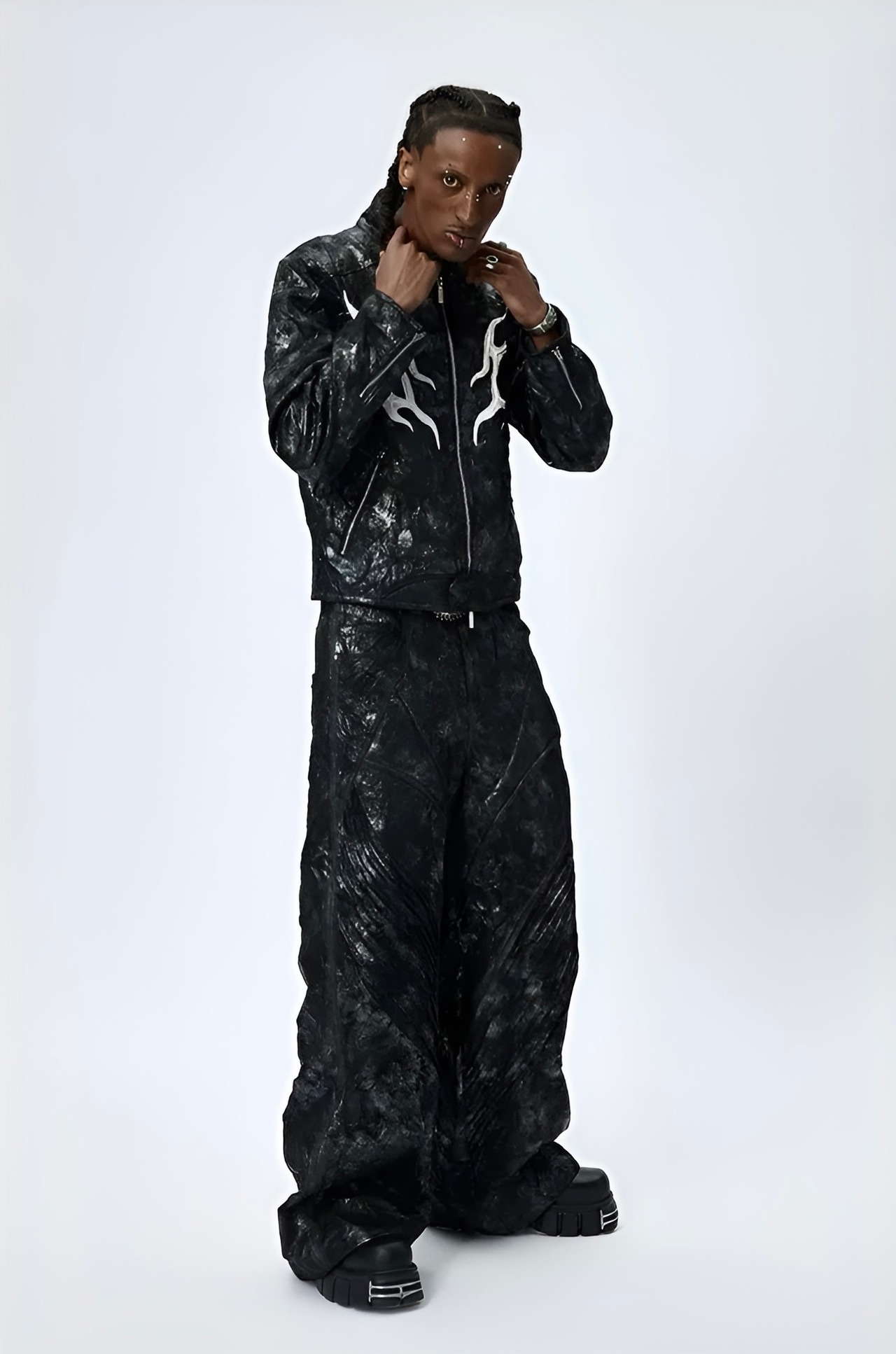 DND4DES American Street Style Pleated Leather Cargo Pants