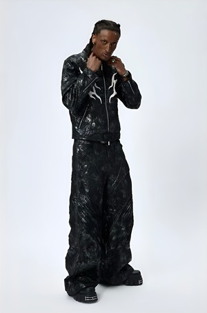 DND4DES American Street Style Pleated Leather Cargo Pants