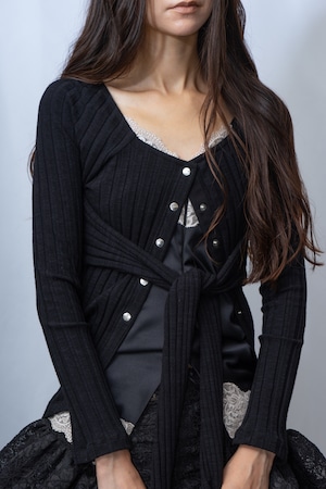 double sleeve cardigan wide rib - BLACK