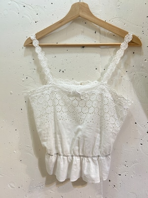 40's white lace&ribbon cotton camisole