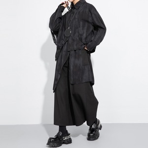 アシンメトリーシャツプルオーバー＆ワイドレッグパンツセット　D0090