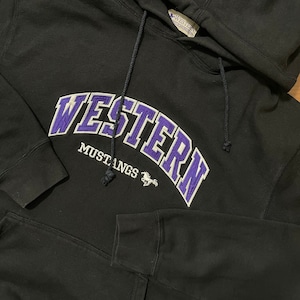 【WESTERN】カレッジ スウェット パーカー フーディ Western Mustangs ウエスタン大学 アーチロゴ 刺繍ロゴ XL US古着